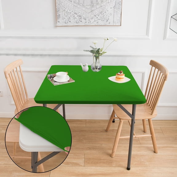 Nkmbld Outdoor Tablecloth 33.86x33.86inches Tablecloth Stretch Square Wrapped Stretch Table Cover for Dining/Party/Buffet/Wedding, Green
