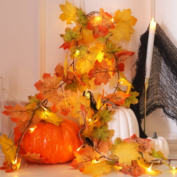 Nkmbld Outside Harvests Festival Thanksgiving LED Light String Pumpkin Maple Leaf Vines Light String Solar Outdoor Holiday Decorative Lights