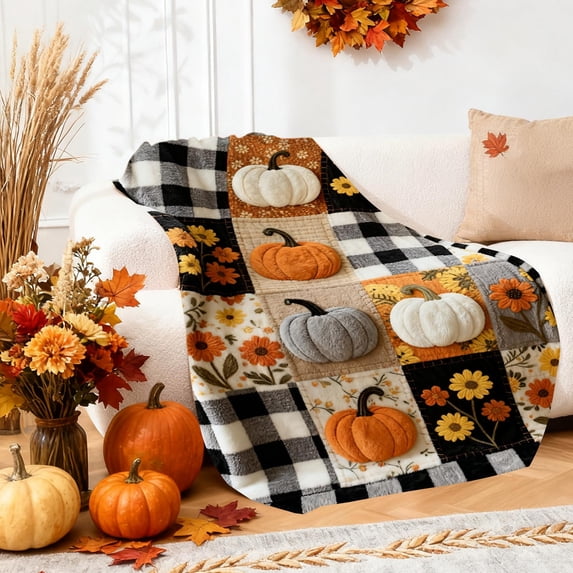 Nkmbld Oversize Halloween Blanket for Couch, 50"x60" Microfiber Decorative Blanket for Chair Sofa Bed Camping, Fall Harvest Gifts for Women