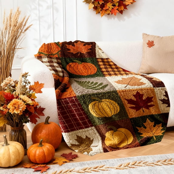 Nkmbld Oversize Thanksgiving Flannel Throw Blanket 50"x60", Microfiber Decorative Blanket for Chair Sofa Bed Camping, Fall Harvest Gifts for Women