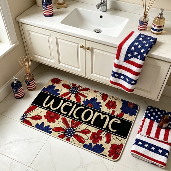 Nkmbld Patriotic Door Mat, Soft Absorbent Floor Mats with Heavy Duty Backing, Non Slip Entrance Doormats for Front Door Porch Indoor Outdoor Decor