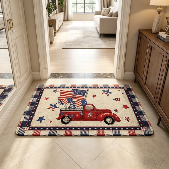 Nkmbld Patriotic Front Door Mat, Decorative Non Slip Rubber Backing Floor Mats, Soft Absorbent Welcome Doormats for Memorial Day Indoor Outdoor Decor