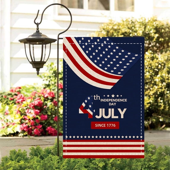 Nkmbld Patriotic Garden Flag, Independence Day Garden Flag Red White Blue Double Sided Linen Yard Banner for Outdoor Lawn Patio Decoration