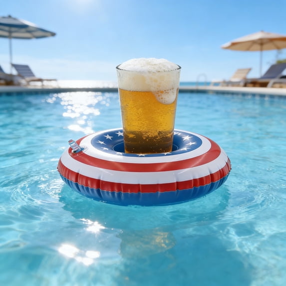 Nkmbld Patriotic Inflatable Floating Drinking Holders, Drink Floats Inflatable Cup Coasters Pool Beverage Float Cup Holder for Pool Party Outdoor Water Fun
