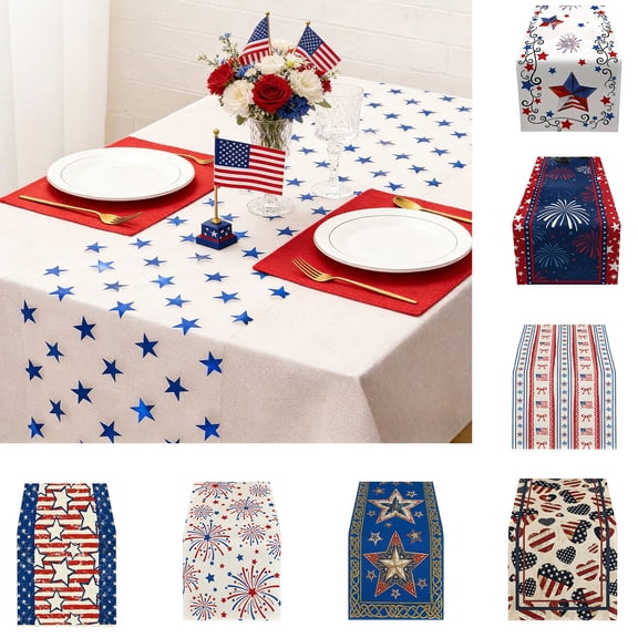 Nkmbld Patriotic Table Runner, Red White Blue Table Decoration for Independence Day, USA Flag Stars Pattern Table Cover for Home Party Decor
