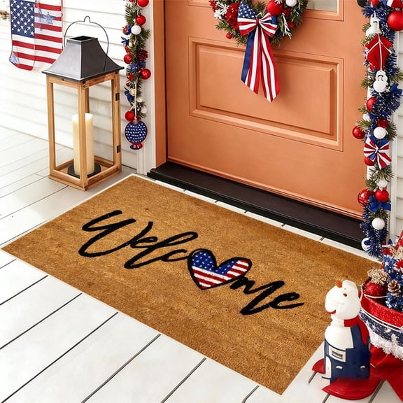 Nkmbld Patriotic Welcome Door Mat, Non Slip Rubber Backing Floor Mats Dirt Resistant and Absorbent Welcome Mat for Entryway Kitchen Front Porch Decor