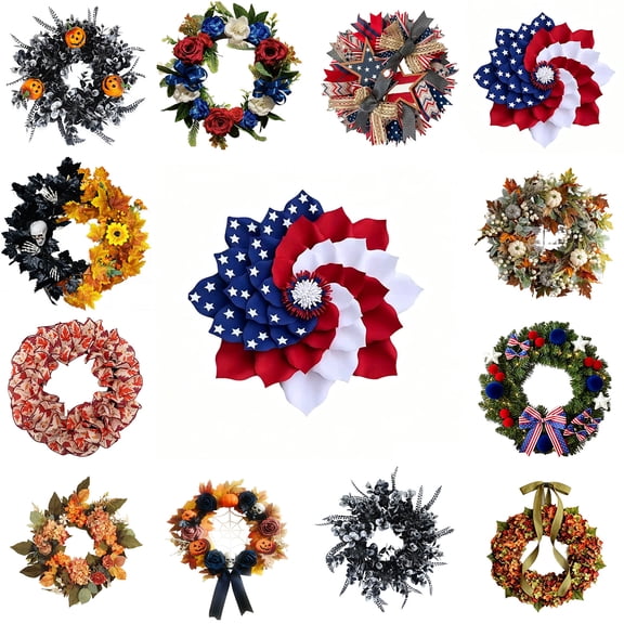 Nkmbld Patriotic Wreath, 4th of July Wreaths, Independence Day Artificial Wreath Pendant for Veterans Day Memorial Day Flag Day Wall Window Decor