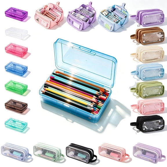 Nkmbld Pencil Box Large Capacity Clear Pencil Case with Snap-tight Lid Stackable Design and Stylish Office Supplies