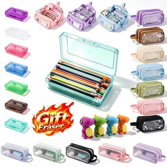 Nkmbld Pencil Box Large Capacity Clear Pencil Case with Snap-tight Lid Stackable Design and Stylish Office Supplies