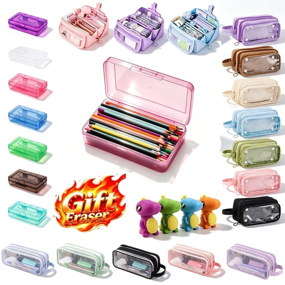 Nkmbld Pencil Box Large Capacity Clear Pencil Case with Snap-tight Lid Stackable Design and Stylish Office Supplies