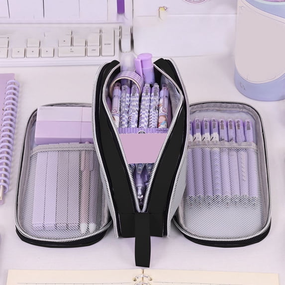 Nkmbld Pencil Case, Large Capacity Pencil Pouch with 3 Compartment, Large Stationery Storage Bag, Multi-Layer Makeup Bag for Women