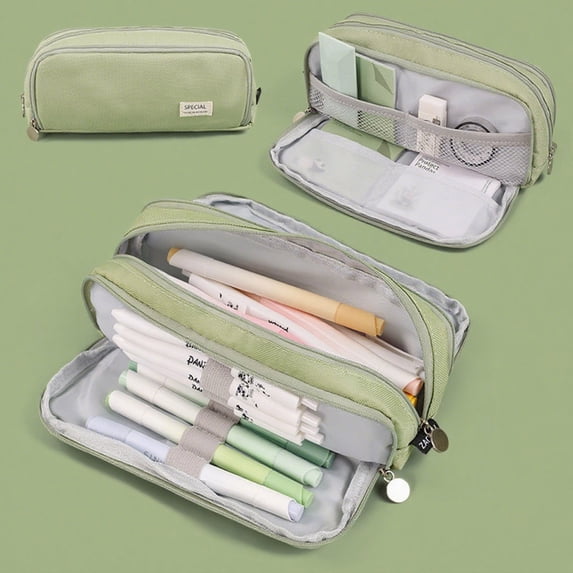 Nkmbld Pencil Case, Large Capacity Pencil Pouch with Zipper, Multi-Layer Stationery Organizer for Boys Girls Office Supplies, Green