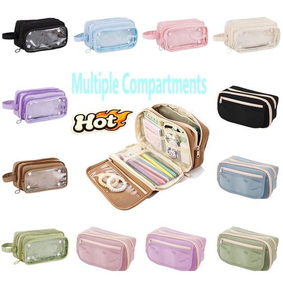 Nkmbld Pencil Pouch Large Capacity Pencil Case with Zipper and Clear Window, Cute Pencil Case Pouch Organizer with Multiple Pockets