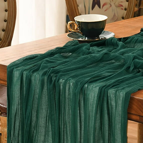 Nkmbld Picnic Table Cloth Boho Gauze Green Wedding Table Runner Fabric Kitchen Dining Holiday Table Decor for Picnic, Birthday, Party