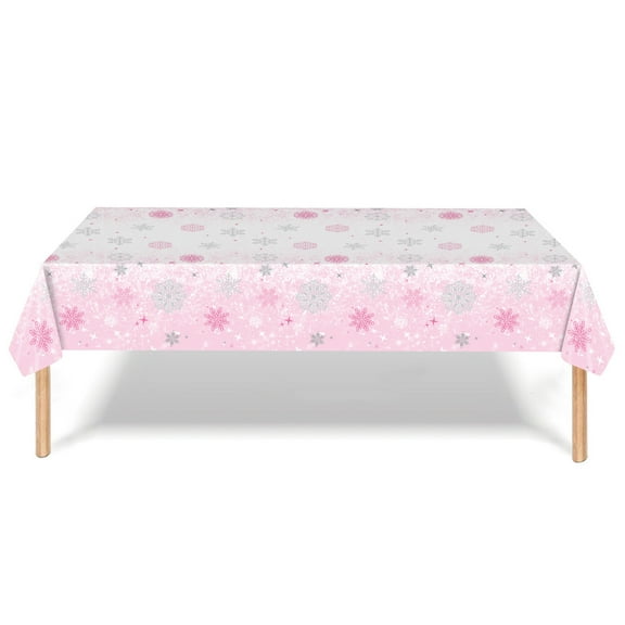 Nkmbld Picnic Table Cloth Christmas Winter Decoration Disposable Plastic Tablecloths Red Blue Snowflake Christmas Party Tablecloths, Pink