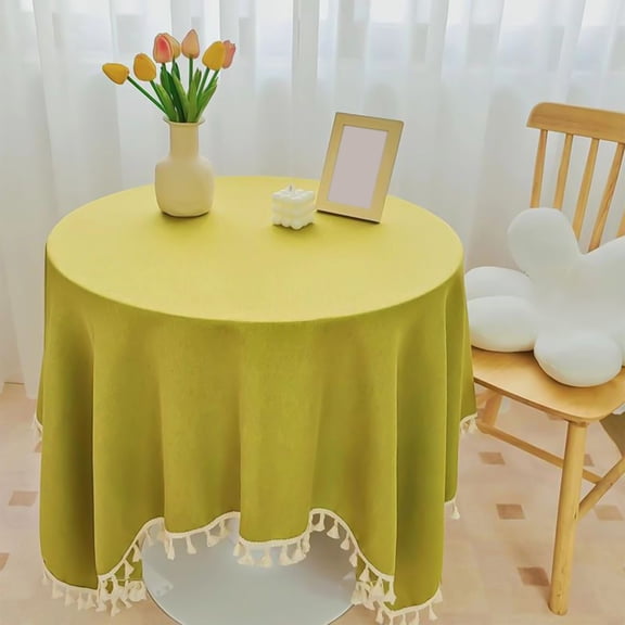 Nkmbld Picnic Tablecloths with Fringe for Small Tables, Linen Sqaure Table Cloth for Wedding, Party, Indoor,Outdoor, Machine Washable, Green