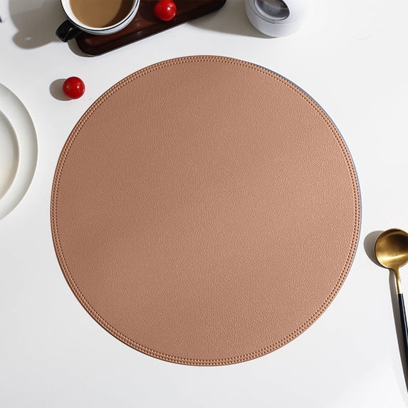 Nkmbld Place Mats for Dining Tables, Round Leather Placemat Solid Color Coffee Mats, Heat Resistant Non-Slip Kitchen Table Mats, Easy to Clean