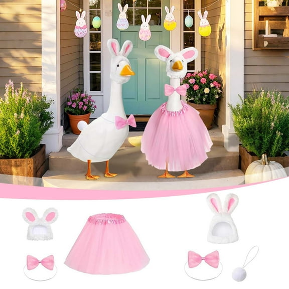 Nkmbld Porch Goose Clothes Bunny Easter Porch Outfits Clothing for 23in High Cement or Plastic Spring Outdoor Patio Yard Decoration
