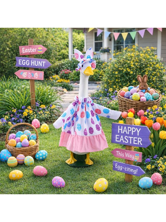 Porch Goose Clothes Easter Goose Decors Gooses Statue Easter Dress Patio Goose Decors Hat Set for Statue Patio Lawn Garden Decoration