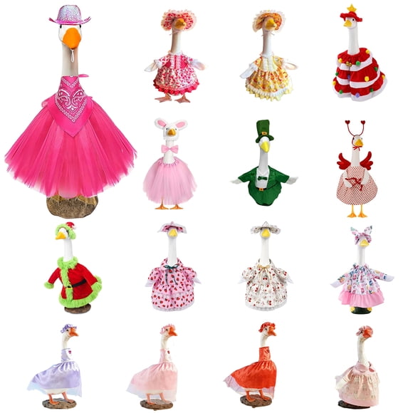 Nkmbld Porch Goose Outfits Cute and Fun Porch Goose Clothes Fit Hawaiian Grass Skirt Big White Gooses Festival Set Sculpture Decoration for Lawn Yard and Patio