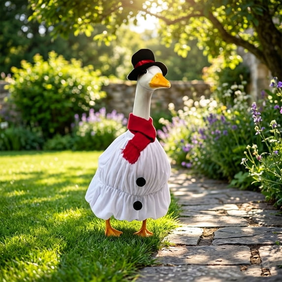 Nkmbld Porch Goose Decor, Cute Winter Porch Goose Clothes for Cement Plastic Goose Statue, Lawn Goose Costume for Outdoor Patio Yard Decoration