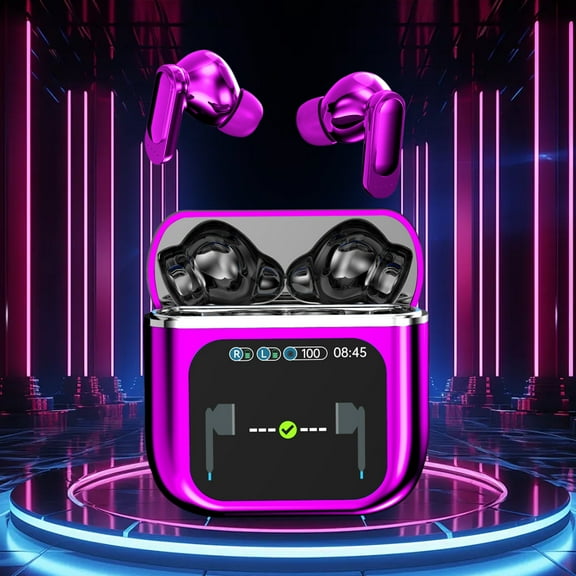 Nkmbld Portable Bluetooth Headphones Wireless Bluetooth Headset LCD Full Color Display Screen ANC Noise Cancellation,Light Weight Comfortable Fit,Suitable for Running,Workouts, Pink