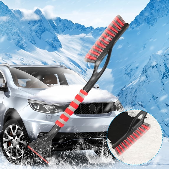 Nkmbld Portable Car Snow Shovel, Multifunctional Long Snow Plow with Brush, Car Mounted Snow Scraper, Defrosting and Deicing Shovel for Car Windshield, Red