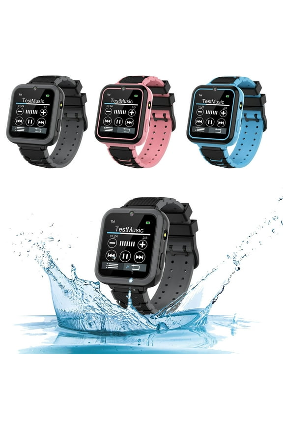 Portable Wristwatches with Game Smart Clock Music Play Flashlight Smart Watch, IP68 Waterproof for Gift, Black