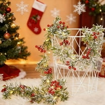 Nkmbld Prelit Christmas Garland, Lighted Christmas Berry Garland Frosted Red Berry LED Decor Battery Operated Festive Indoor Or Outdoor Wreath