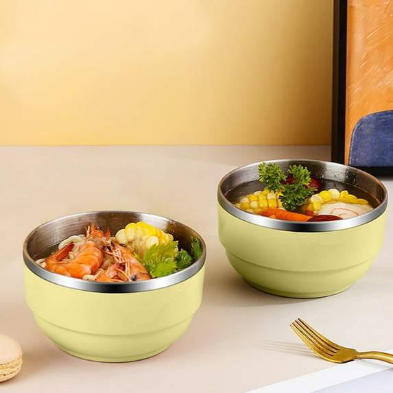 Nkmbld Ramen Bowl Stainless Steel Bowl Tableware Portable Household Fruit Basin Insulated Bowl Stackable and Nestable Cutlery, Yellow