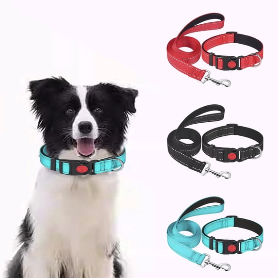 Nkmbld Reflective Dog Collar and Leash Set with Safety Locking Buckle, Adjustable Nylon Pet Leash for Medium Large Dogs Outdoor Training Walking Hiking