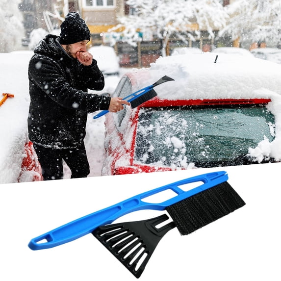 Nkmbld Retractable Snow Shovel Multifunctional Snow Plow with Brush Detachable Large Defrosting, Cleaning Snow Scoop for Driveway Car Home Garage, Blue