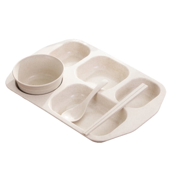 Nkmbld Reusable Portion Control Dinner Diet Plates, Durable Lightweight Plates Lunch Boxes for Office Workers, Dishwasher and Microwave Safe, Beige
