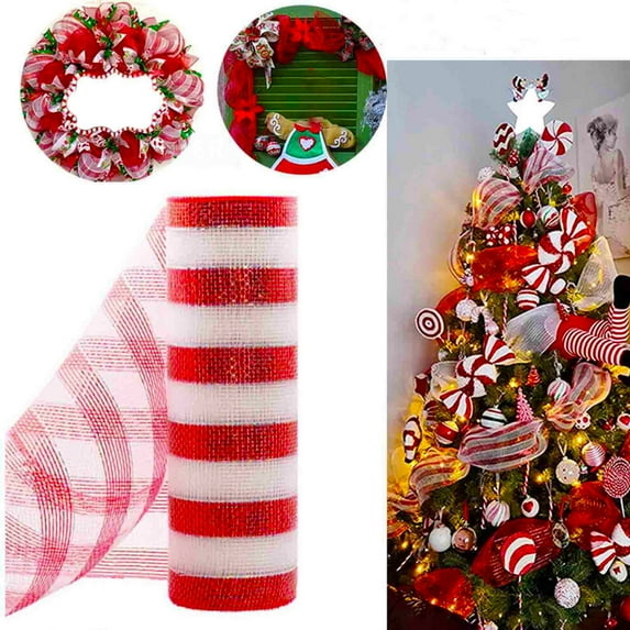 Nkmbld Ribbons for Crafts, Christmas Candy Color Red and White Striped Mesh Rolls Diy Ribbon Mesh for Gift Wrapping Wedding Christmas Party Decoration
