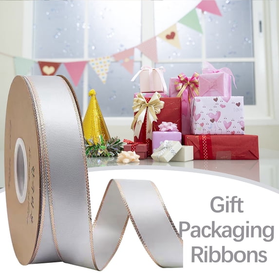 Nkmbld Ribbons for Crafts, Gold Edged Polyester Satin Ribbon for Bows Crafts Flower Bouquet Gift Wrapping Wedding Birthday Decorations
