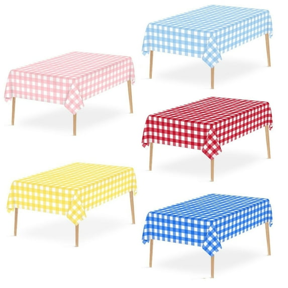 Nkmbld Rustic Table Cover Decoration All-round Protection Stylish and Convenient Plaid Plastic Tablecloth Disposable Water Proof Table Cover, Blue