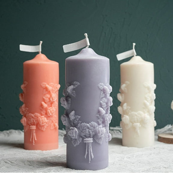Nkmbld Scented Candles for Women, Embossed Rose Flower Column Aromatherapy Candle Valentine's Day Candle Suitable for Bedroom Living Room Holiday Gift, White