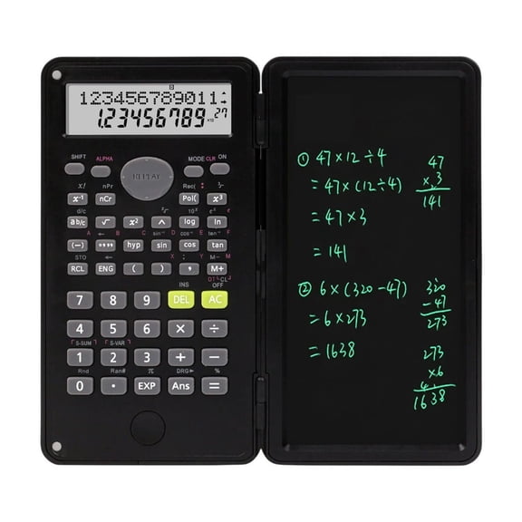 Nkmbld Scientific Calculator with LCD Writing Tablet, Dual-Line Display, Pull-Out Stylus, Multifunctional Calculator for Office, Home, Business, Black