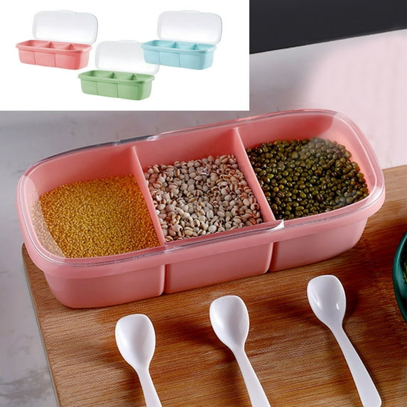 Nkmbld Seasoning Storage Containers with 3 Grids Condiment Spice Jar for Kitchen Counter Keeping Sugar,Salts,Spice,Pepper Powder, Pink