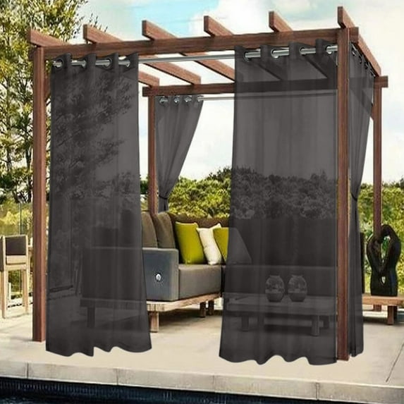 Nkmbld Sheer Curtains Long Transparent Voile Sheer Sunshade Curtains Rod Pocket Gauze Drapes Outdoor Curtains, Sliding Door Insulated Curtain for Patio, Black