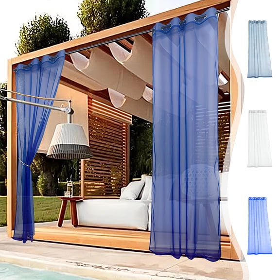 Nkmbld Sheer Curtains Water Proof Window Screen Terrace Outdoor Pavilion Transparent Screen Outdoor Curtain Long Farmhouse Curtains, Blue