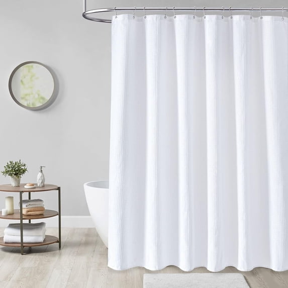 Nkmbld Shower Curtain Waffles Textured Heavy Duty Thick Fabric Shower Curtains for Bath, Luxurys Weighted Bath Curtain with Hook, White