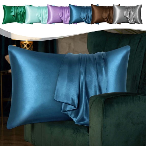 Nkmbld Silk Pillowcase Standard Size, Super Soft Cooling Pillow Case Covers with Envelope Closure, Machine Washable Pillow Protectors, Blue