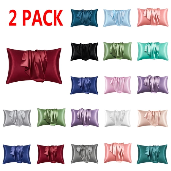 Nkmbld Silk Pillowcases King Size Set of 2, Summer Cooling Pillow Case Covers with Envelope Closure, Machine Washable Pillow Protectors, Red