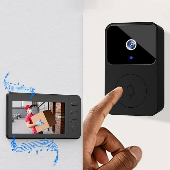 Nkmbld Smart Video Wireless Doorbell Camera, Intelligent Wireless Video Doorbell with Screen Video Recording HD Home Camera Two Ways Intercom, Front Door Camera, Black