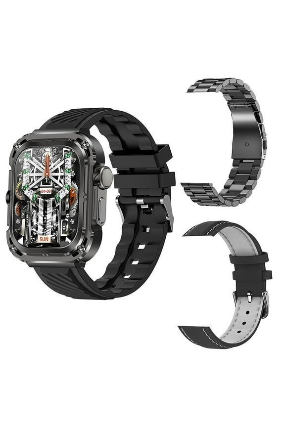 Smart Watch for Android Phones Wearable Watch Multifunction Rectangular Screen Wireless Magnetic Charging NFC Control Motion Record IP68 Watertightness Bluetooth Function, Black