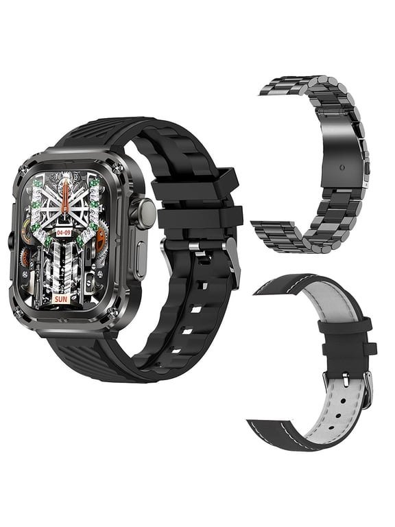 Smart Watch for Android Phones Wearable Watch Multifunction Rectangular Screen Wireless Magnetic Charging NFC Control Motion Record IP68 Watertightness Bluetooth Function, Black