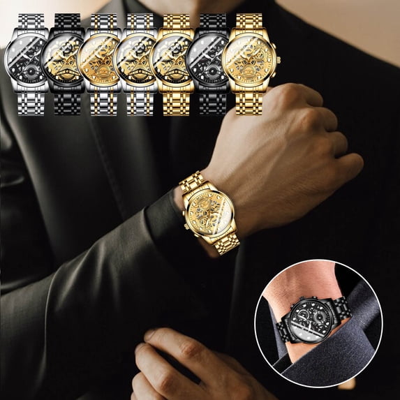 Nkmbld Smart Watch for Men Hollow Vintage Quartz Watch Steel Watch, Large Screen Advanced Bluetooth Calling Features and Exceptional Extended Battery Life, Multicolor