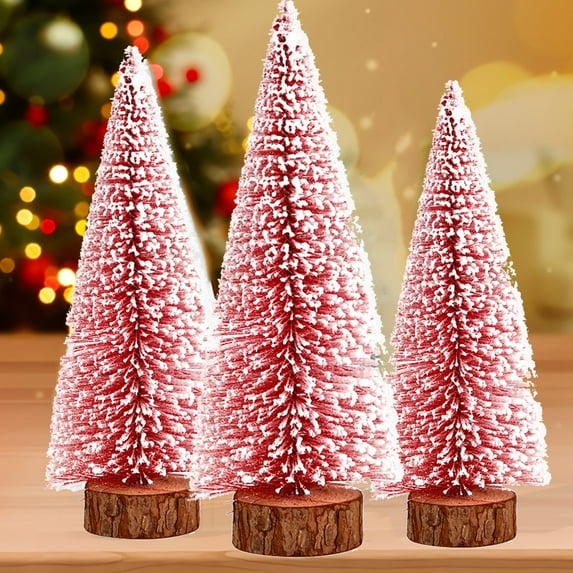 Nkmbld Snow Frost Trees Mini Christmas Tree Ornaments Tabletop Trees for Holiday Party DIY Room Decor Home Table Top Christmas Decoration, Red