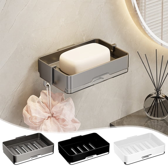 Nkmbld Soap Box Holder, Bathroom Wall Mounted Soap Case with Drainage, Suitable for Kitchen, Bathroom, Laundry, Black